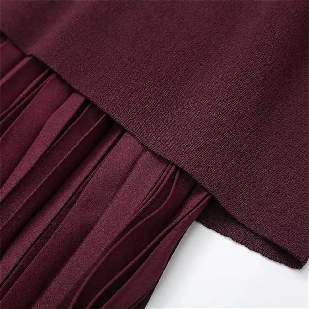 Women's Zippered Two-Tone Knitted Midi Skirt