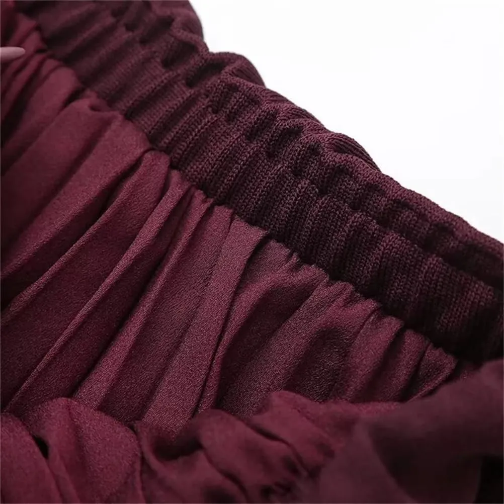 Women's Zippered Two-Tone Knitted Midi Skirt