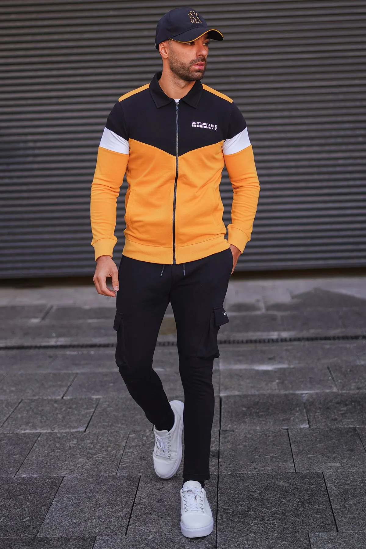 Yellow Contrast Panelled Zipper Jacket - W23 - MJ0017R