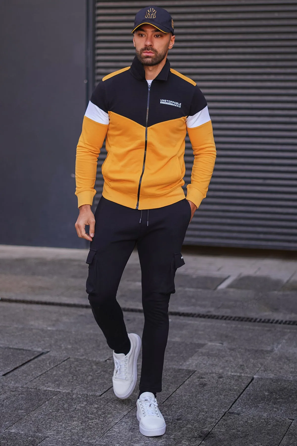 Yellow Contrast Panelled Zipper Jacket - W23 - MJ0017R