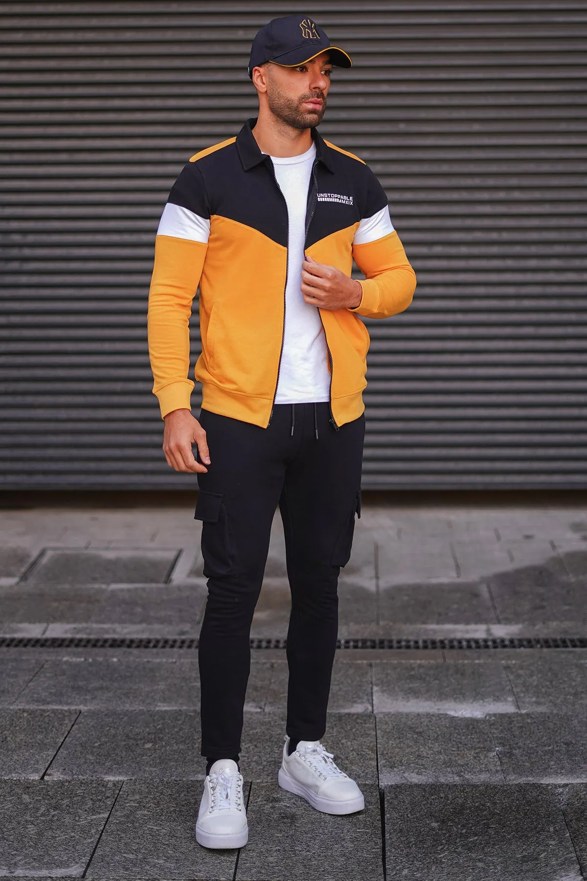 Yellow Contrast Panelled Zipper Jacket - W23 - MJ0017R