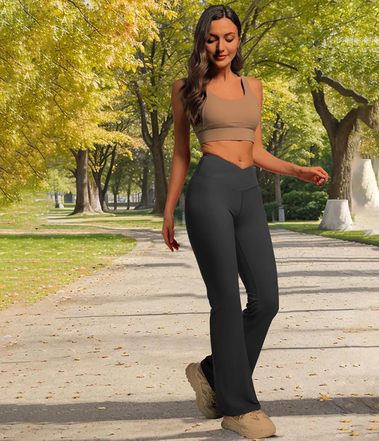 YOAKUKA Flare Yoga Leggings for Women Crossover High Waist Tummy Control Bell Bottom Bootcut Gym Work Pants Casual
