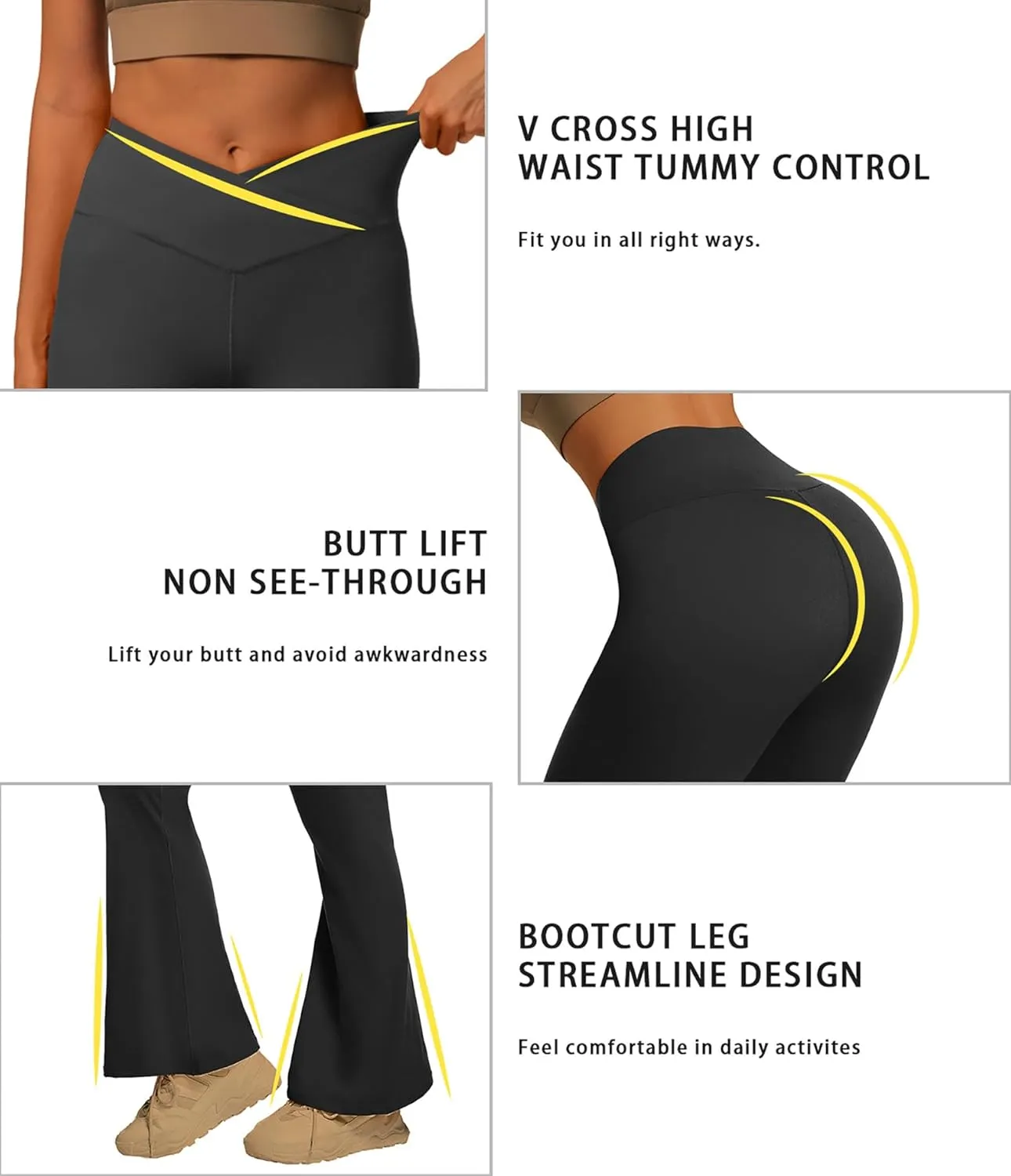 YOAKUKA Flare Yoga Leggings for Women Crossover High Waist Tummy Control Bell Bottom Bootcut Gym Work Pants Casual