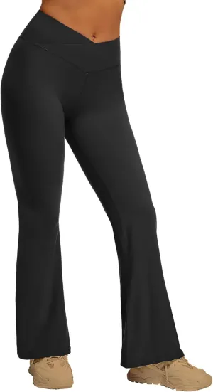 YOAKUKA Flare Yoga Leggings for Women Crossover High Waist Tummy Control Bell Bottom Bootcut Gym Work Pants Casual