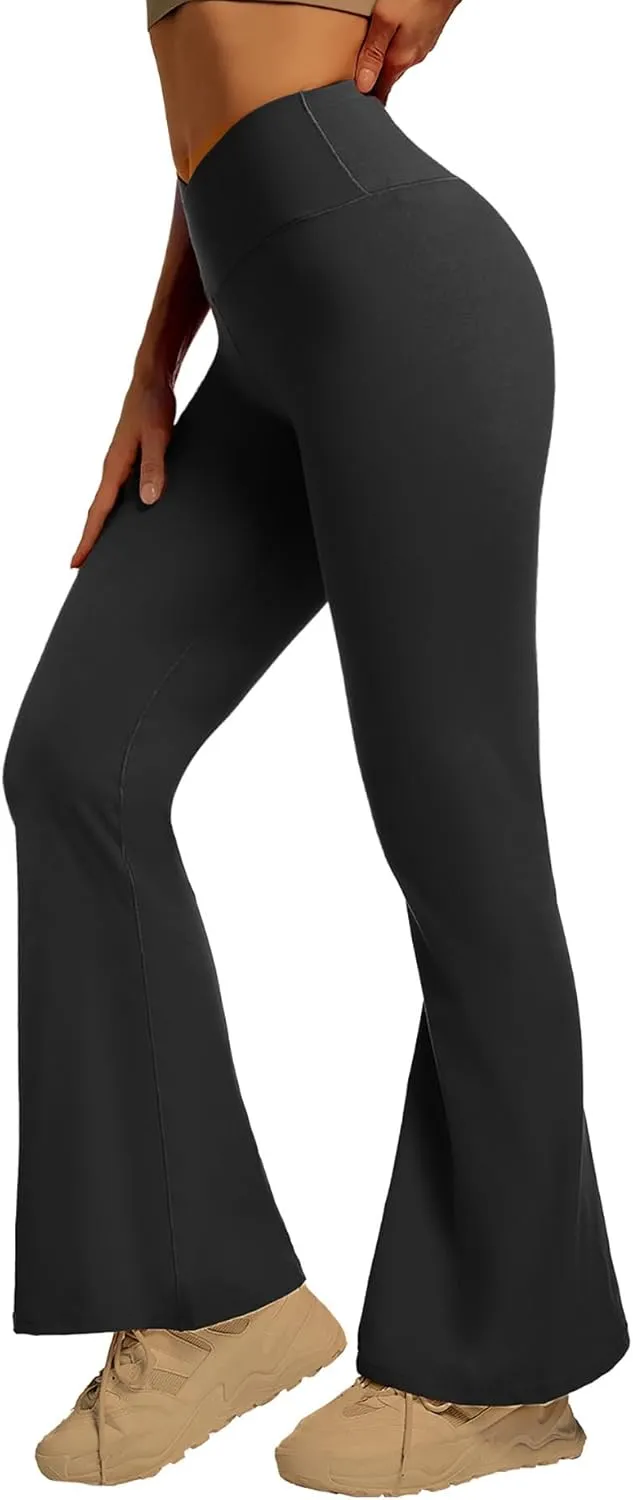 YOAKUKA Flare Yoga Leggings for Women Crossover High Waist Tummy Control Bell Bottom Bootcut Gym Work Pants Casual
